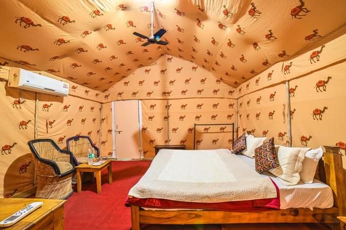 Relax in comfortable tents for a luxurious desert camping experience