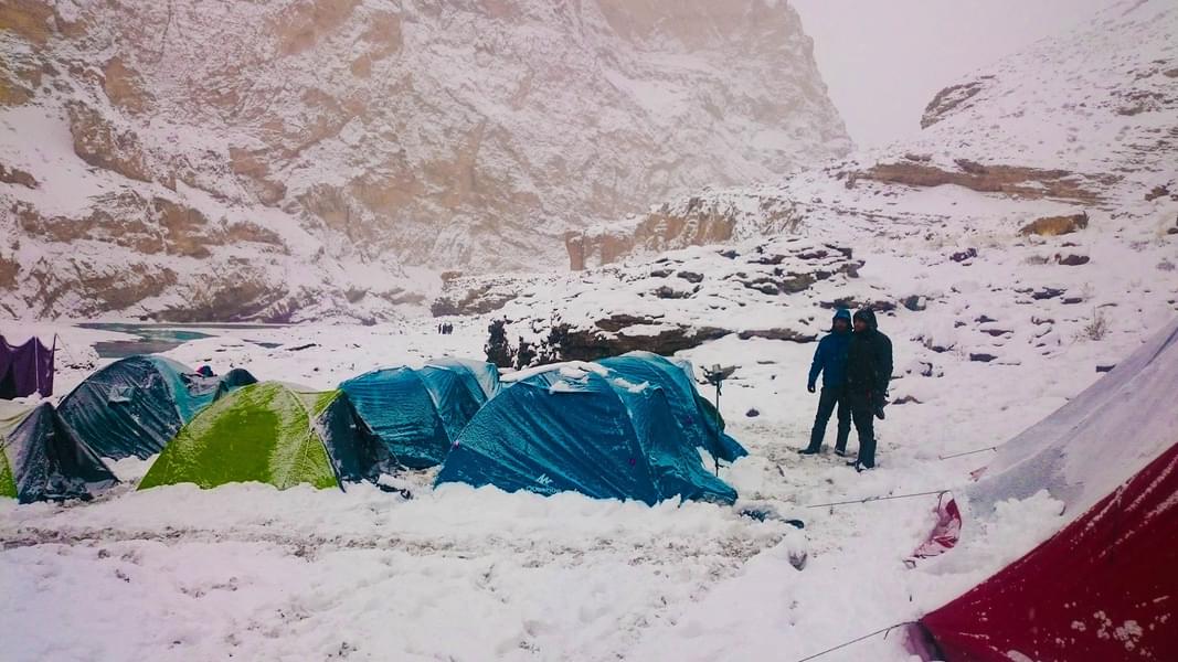 Camp amidst the snow-covered landscapes of Naerak