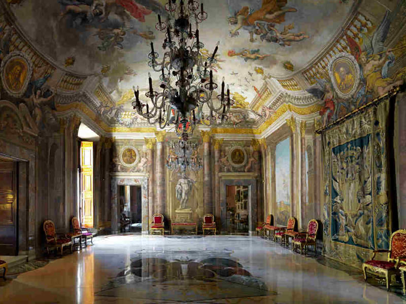 Explore the intricate architecture at the Ball Hall in Palazzo Calonna