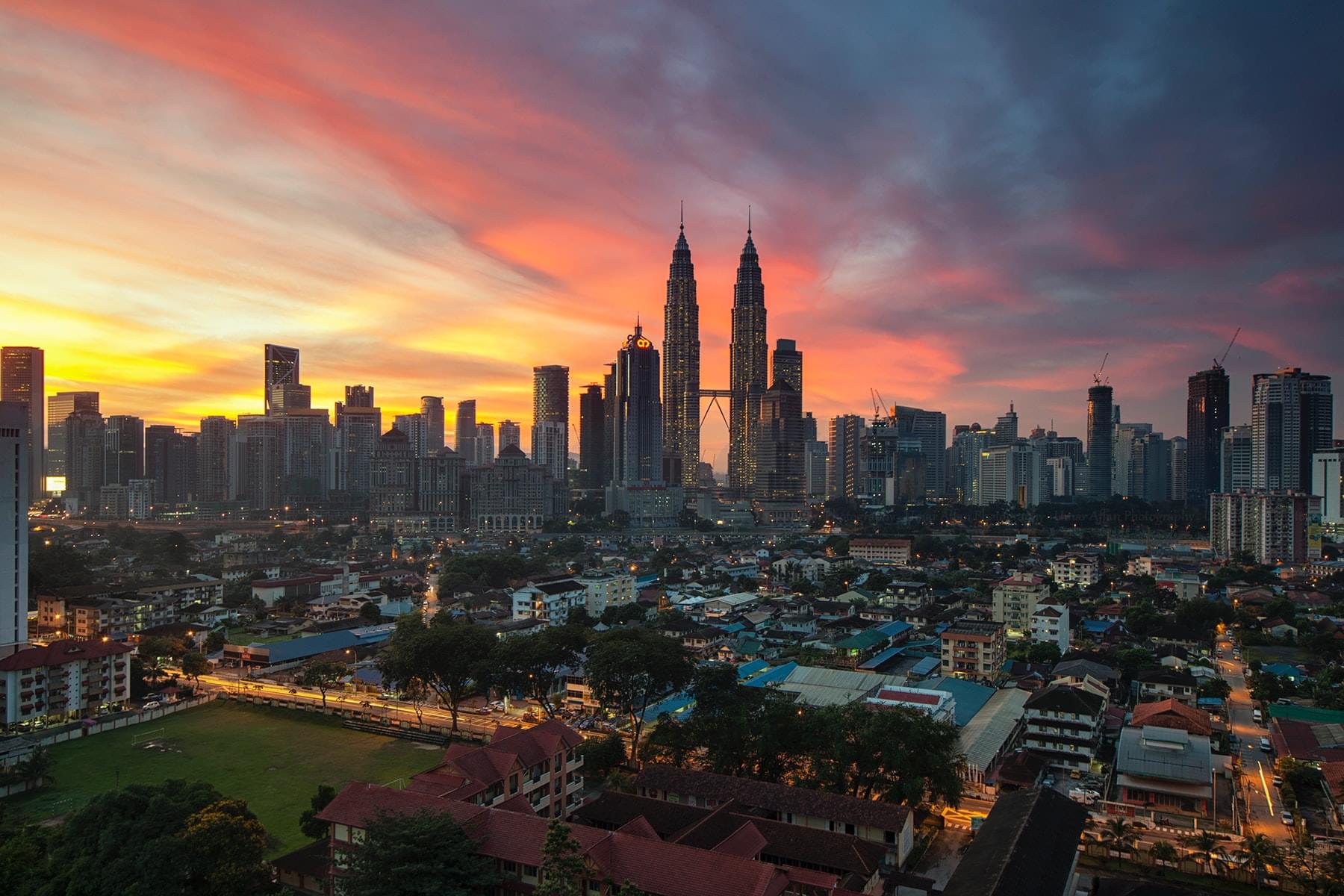 Aerial view of Malaysia during sunset