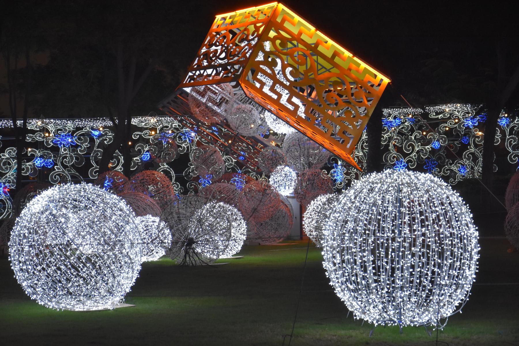Admire the beauty of the decorative lights and shapes all around the garden