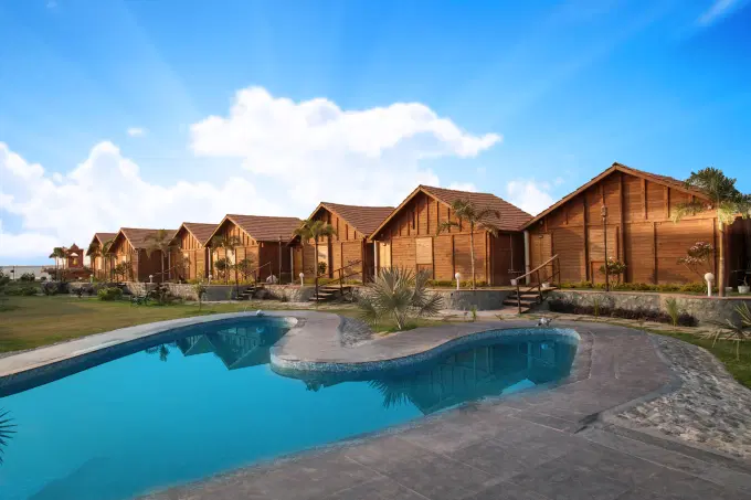 Wooden Chalets with Pool View