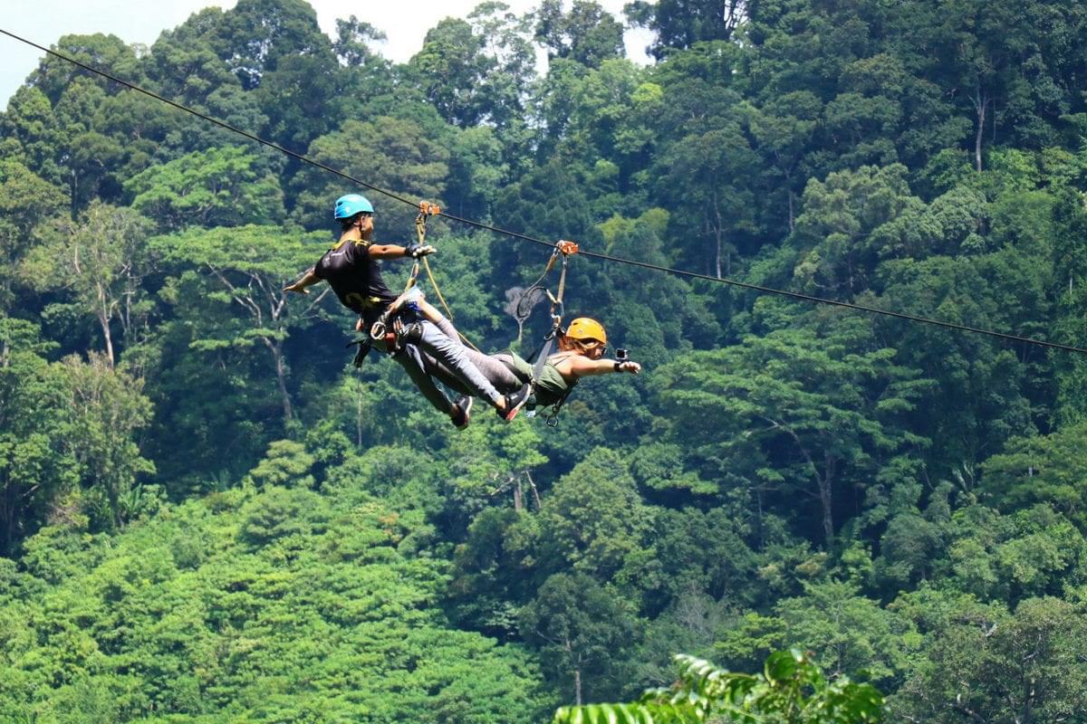 Soar high above the ground as you zipline