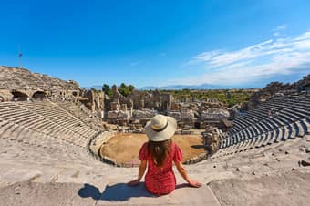 Tourist enjoying the view of Theatre in Antalya