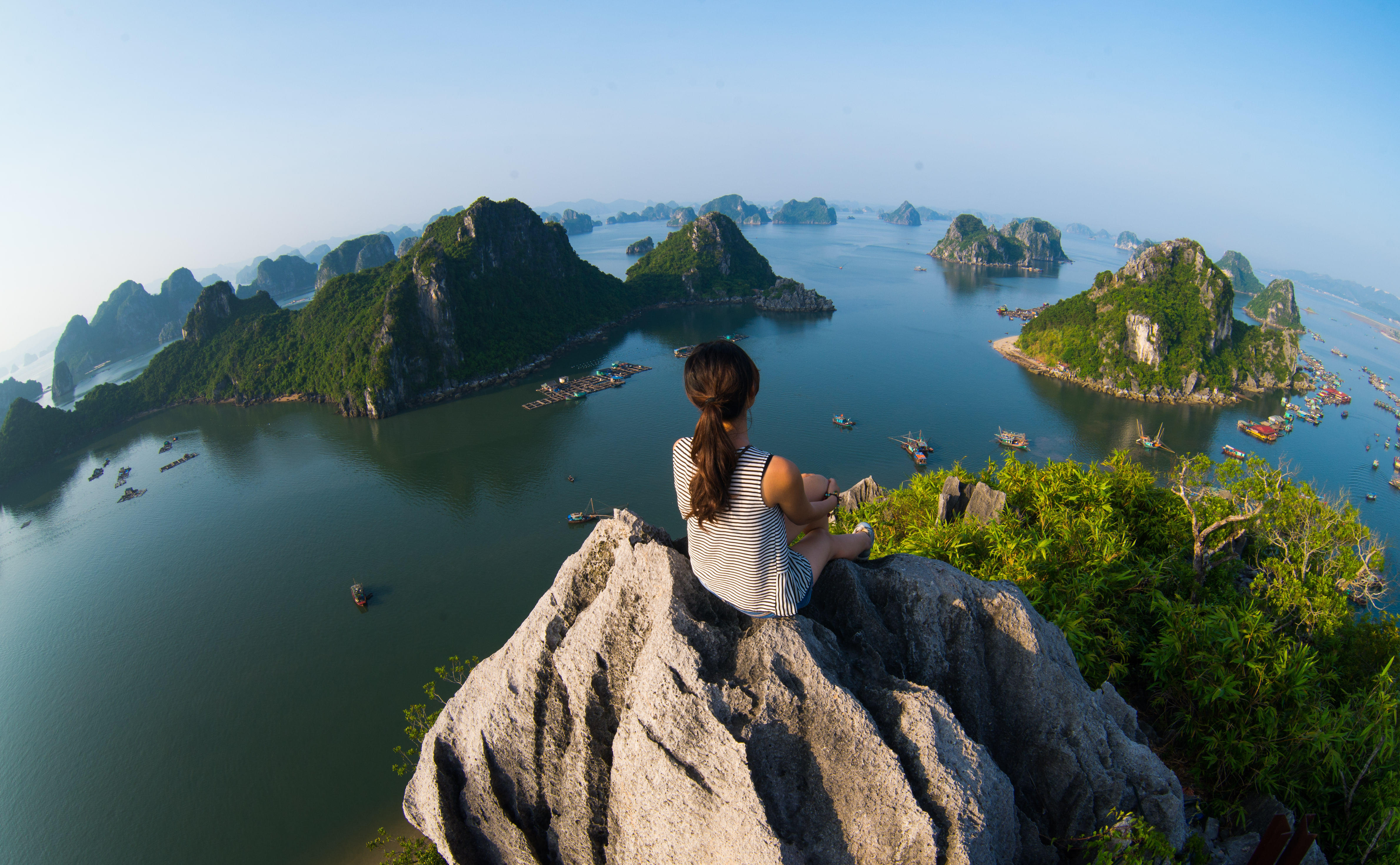 Aerial view from the mountains in Halong Bay