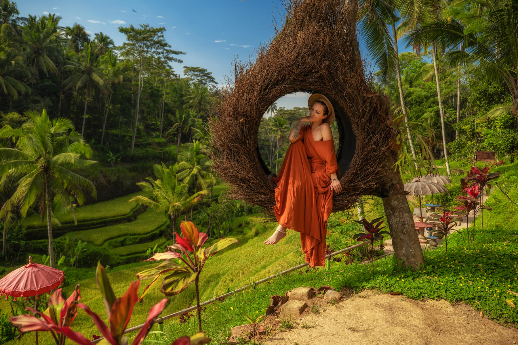 Woman enyoying view of Tegalalang Rice Terrace