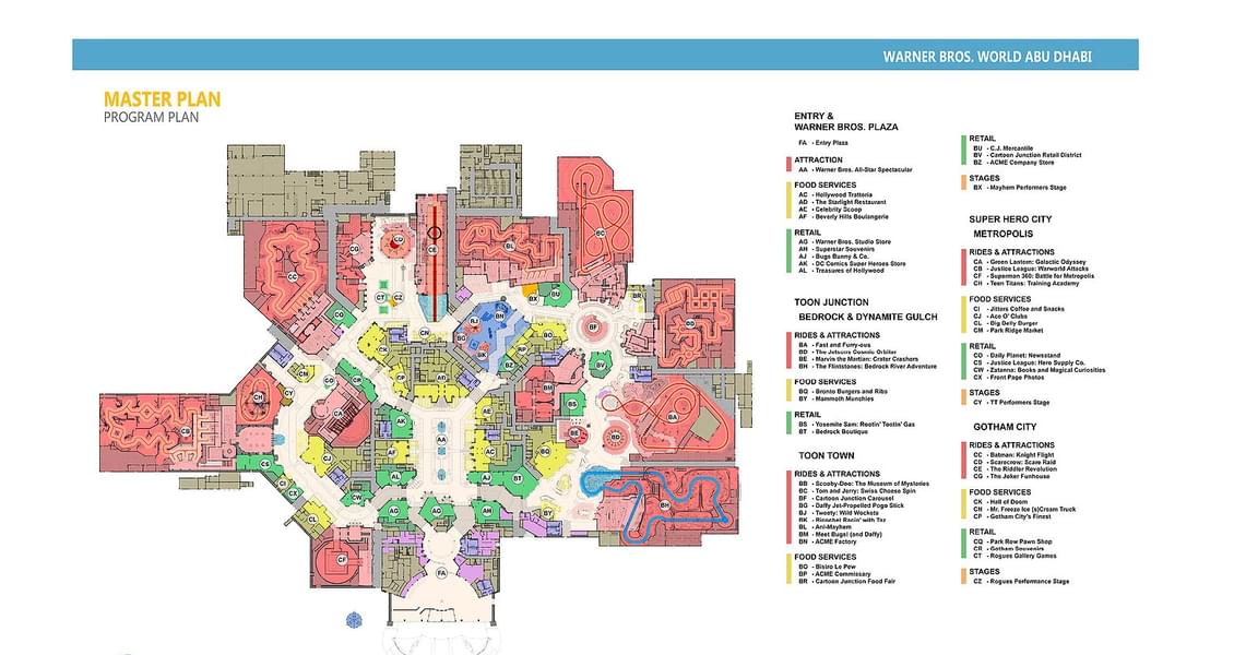 The map of Warner Bros Abu Dhabi will help to cover all the attractions