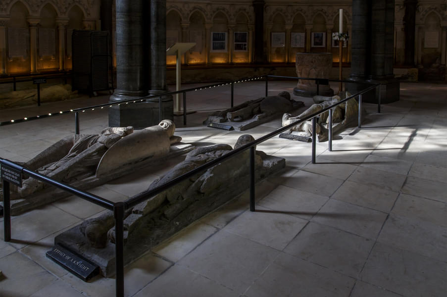 Ancient knight's sarcophaguses of the Knights Templar in the Temple Church