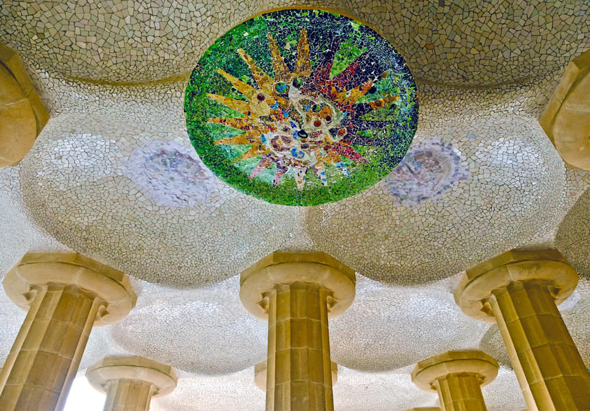 Mosaic in the Hundred Columns Chamber in Park Guell