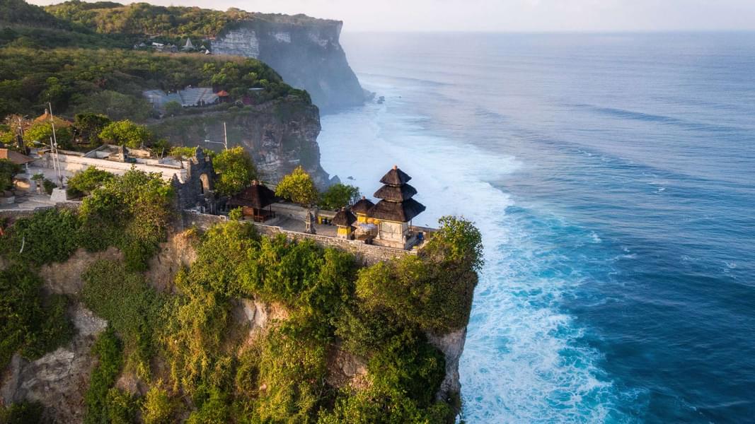 An aerial view of Tanah Lot Temple