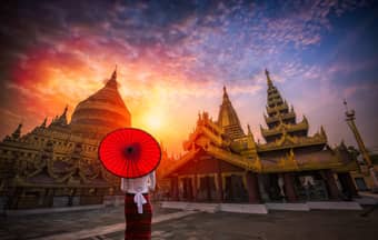 Visit Golden Shwezigon pagoda in Bagan, Myanmar