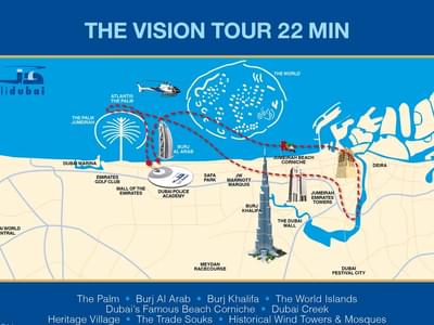 Fly above famous attractions of Dubai as you take the 22 minutes helicopter vision tour