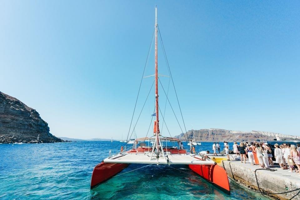 Premium Santorini Catamaran Cruise with BBQ and Drinks