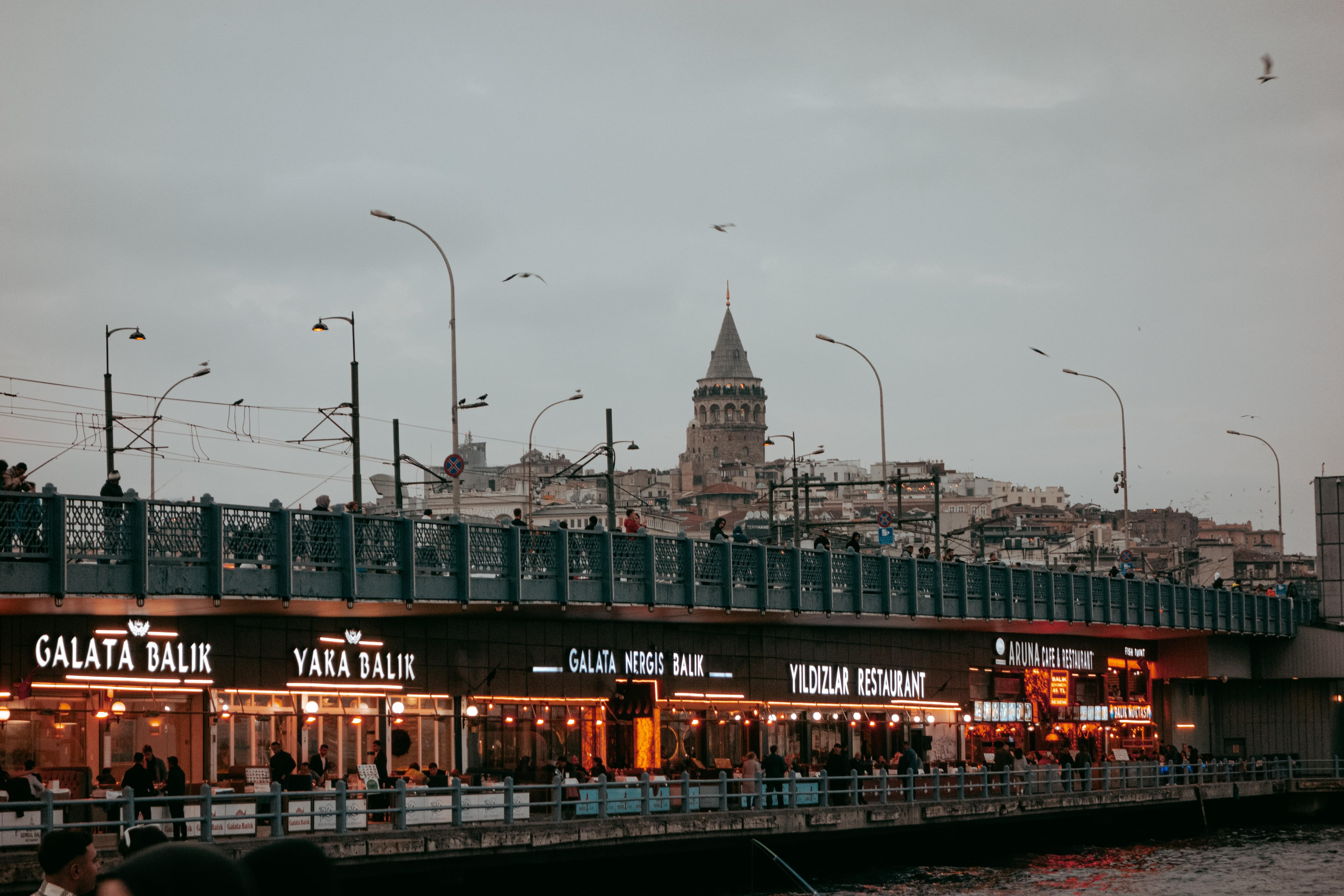 Galata Bridge Restaurants Istanbul Turkey