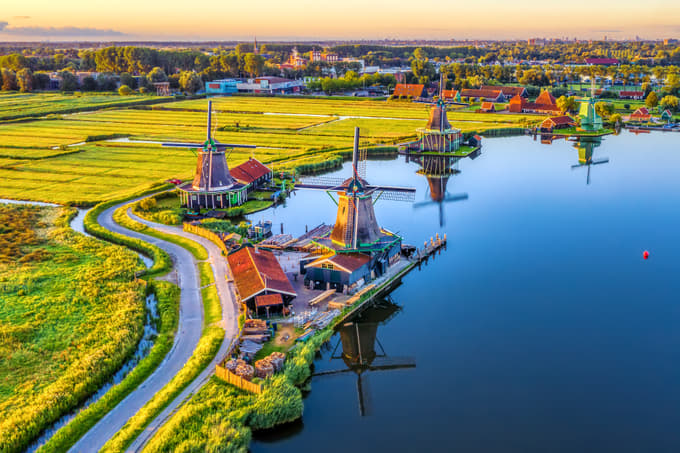 Windmills and fields of Zaanse Schans