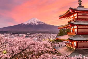Mount Fuji visible from Chureito Pagoda, Japan