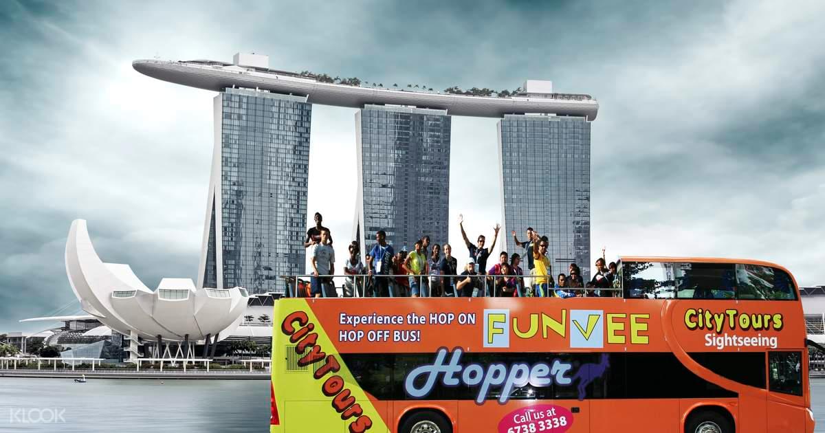 Get on the FunVee Open Top Bus and take a tour around the popular attractions in Singapore