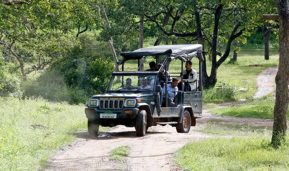 Tourist on the exciting jeep safari of Nagarhole National Park