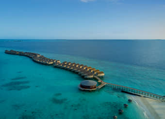 Aerial view of the Centara Ras Fushi Resort, Maldives