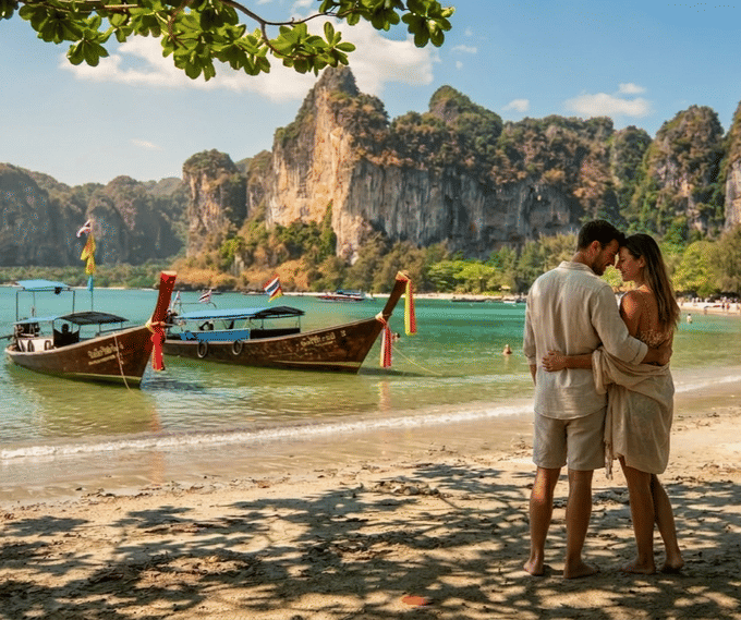 Couple enjoying their rime at sandy beach at Phi Phi Island