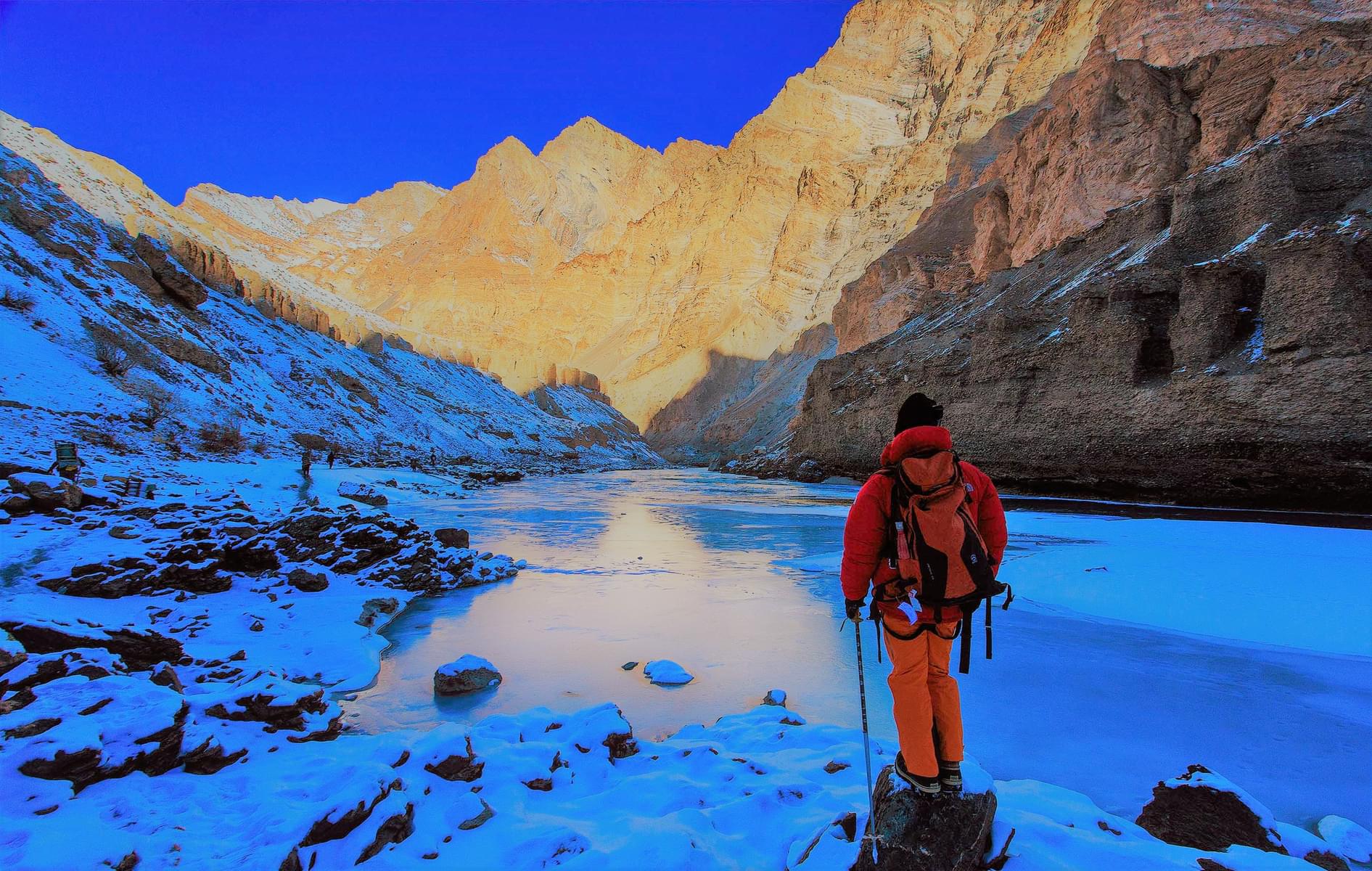 Embracing the calmness of the winter wilderness as you trek up to Gyalpo