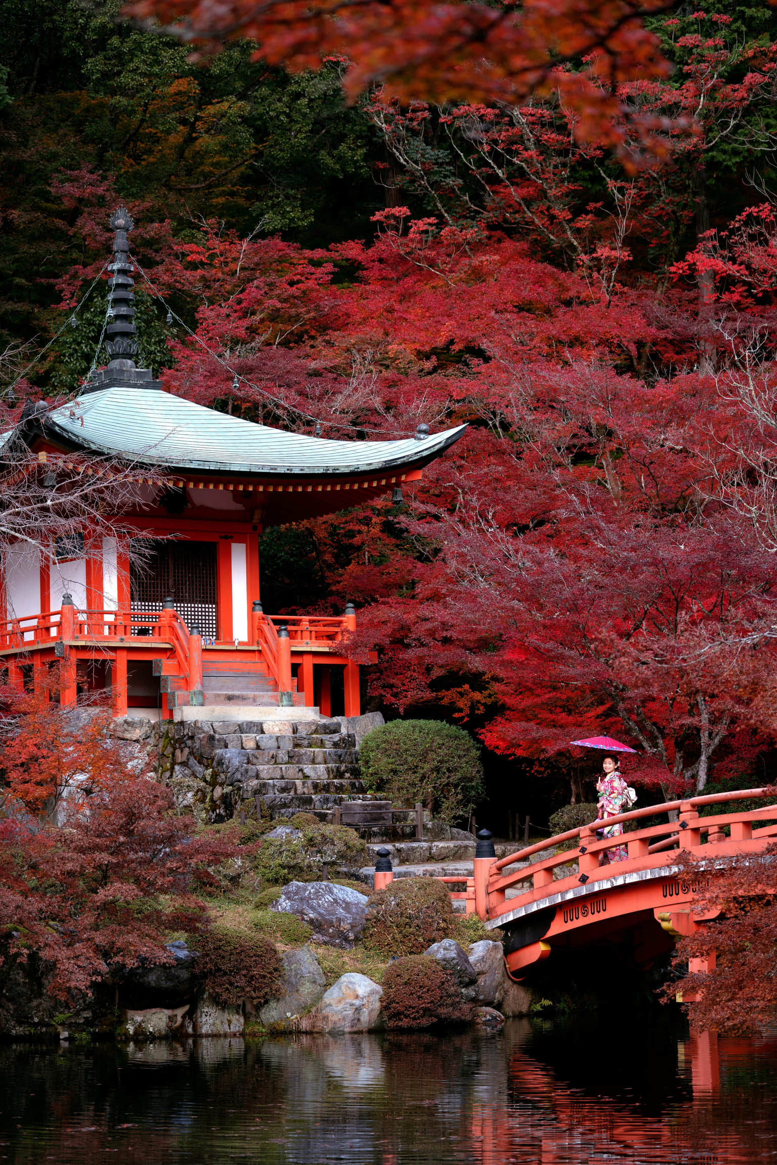 Daigo-ji Temple in Kyoto, surrounded by stunning autumn colors.