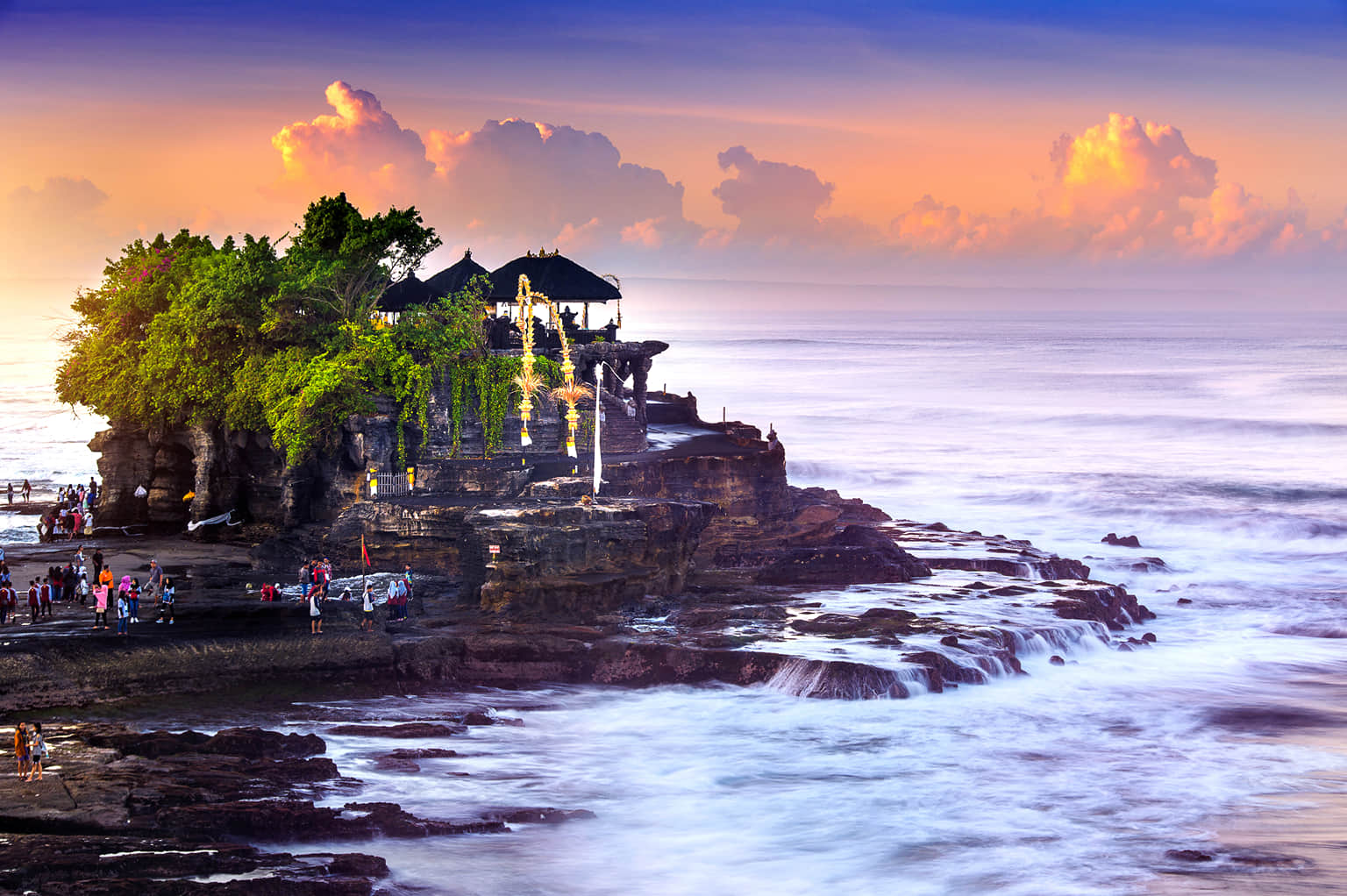 Stunning sunset view of Tanah Lot, Bali