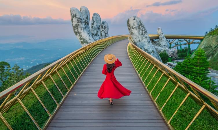 Girl enjoying the views from Golden Hands, Da Nang