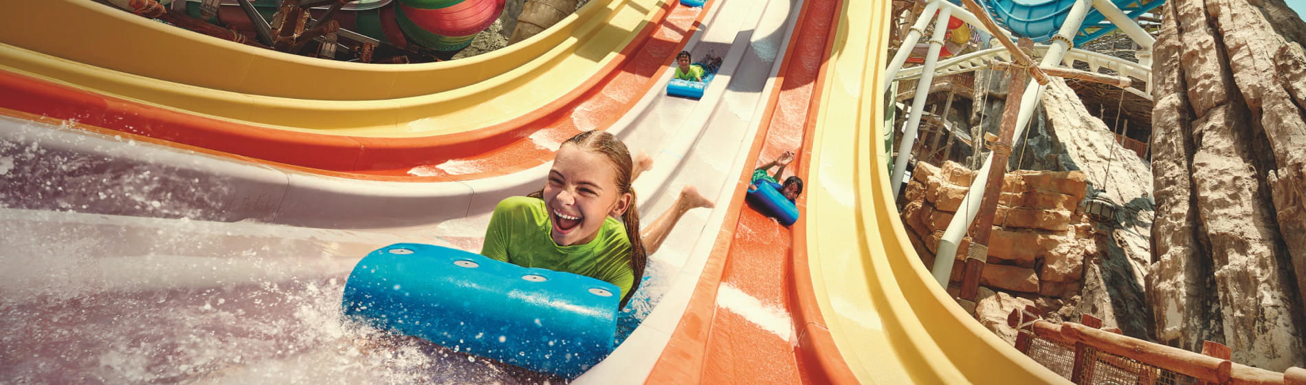 Get ready for an adrenaline-fueled ride as you race down the thrilling water slides at YAS Island water park.