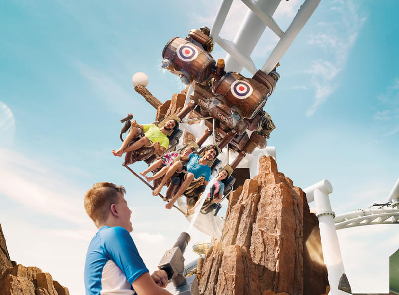 Go on a high-flying escapade aboard the Bandit Bomber, the interactive roller coaster 