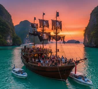 Enjoy the exclusive Pirate Boat Party in Phi Phi with DJs, turquoise waters & sunset