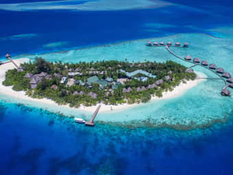 Aerial view of the Adaaran Club Rannalhi Resort