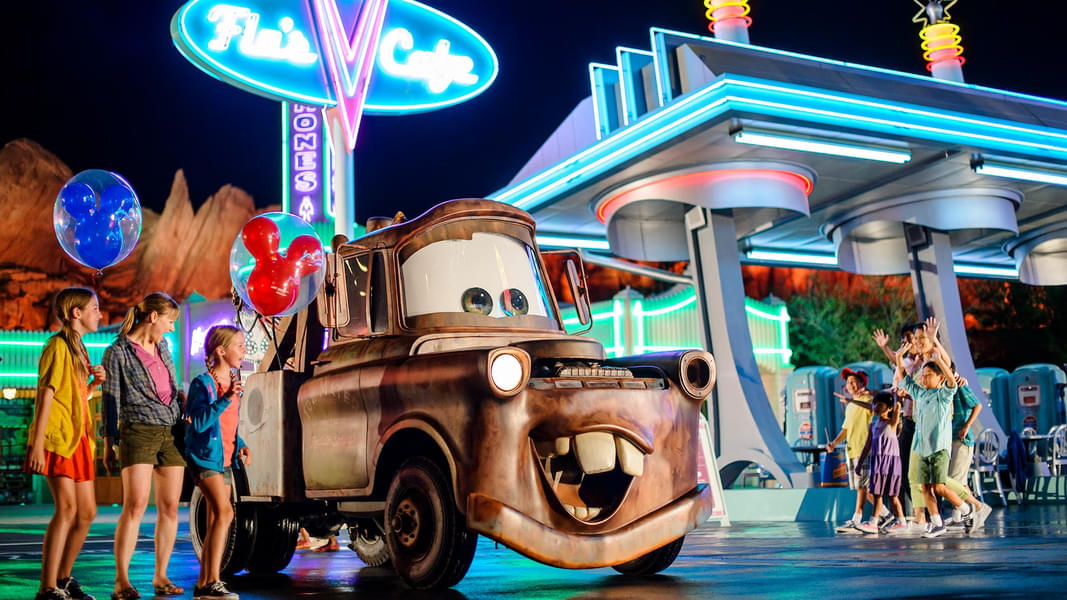 Tow Mater at Flo's V8 Cafe in Cars Land