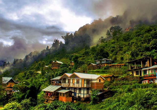 beautiful small hamlet in The Himalayas Rishop 