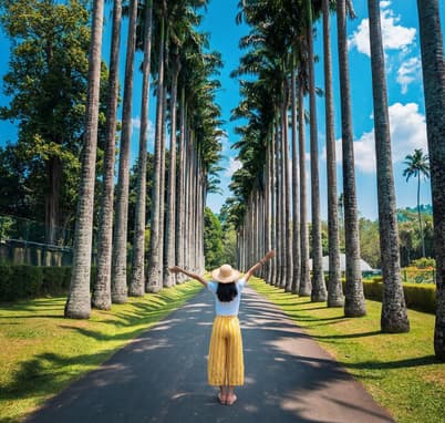 Girl at the stunning Royal Palm Avenue at the Royal Botanical Garden
