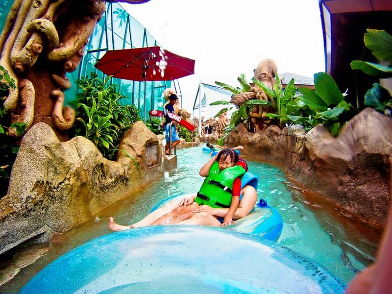 The Adventure River ride will take you through various themed zones as you drift on calm waters