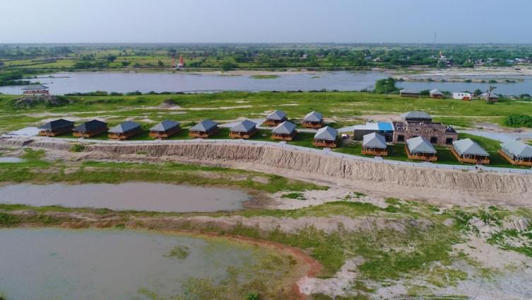 Aerial view of the tents