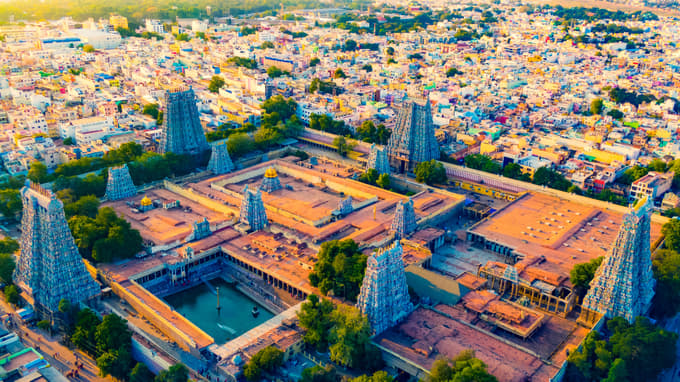 Aerial view of Meenakshi Amman Temple, Madurai