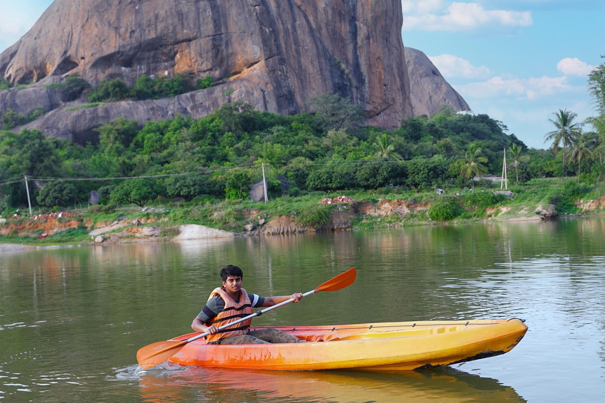 Paddle through the water on a kayak and explore the waters of Ramanagara