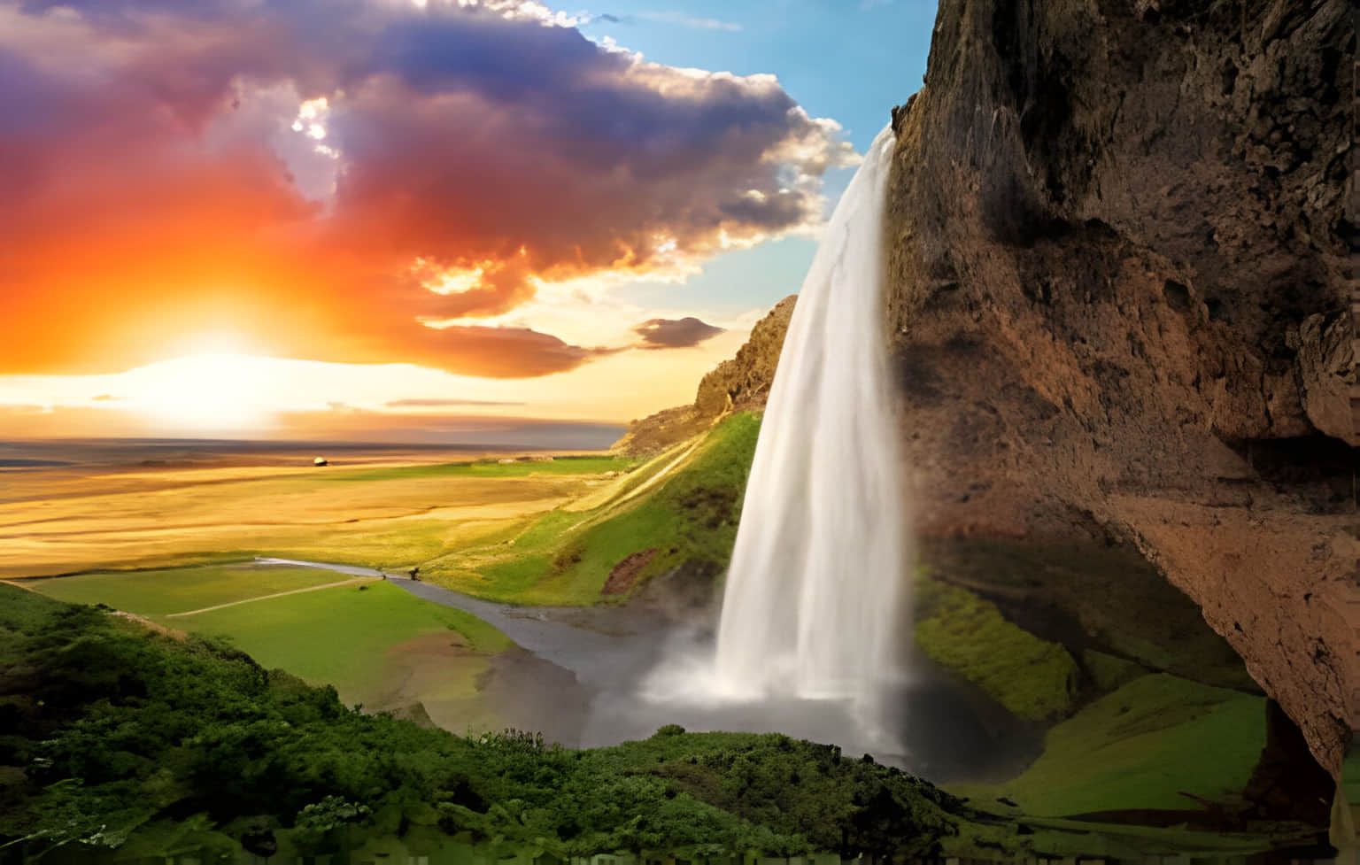 Visit the unique Seljalandsfoss waterfall