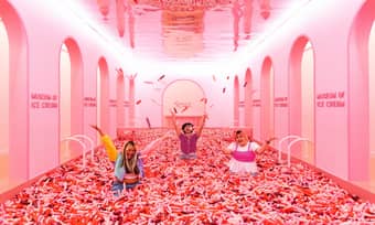 Visitors playing in the sprinkle pool