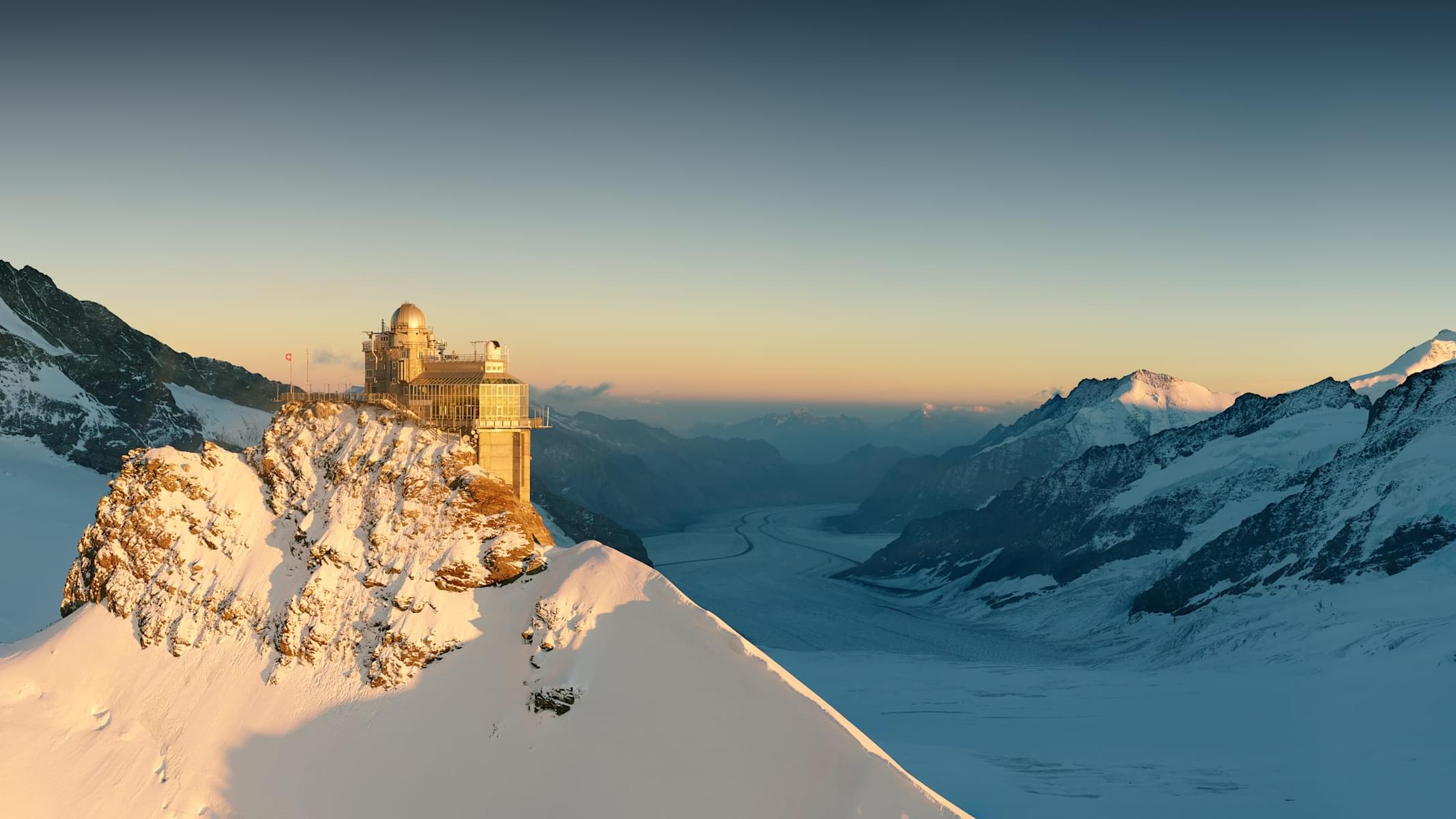 Admire the scenic views of snow-capped peaks from the Sphinx Observation deck