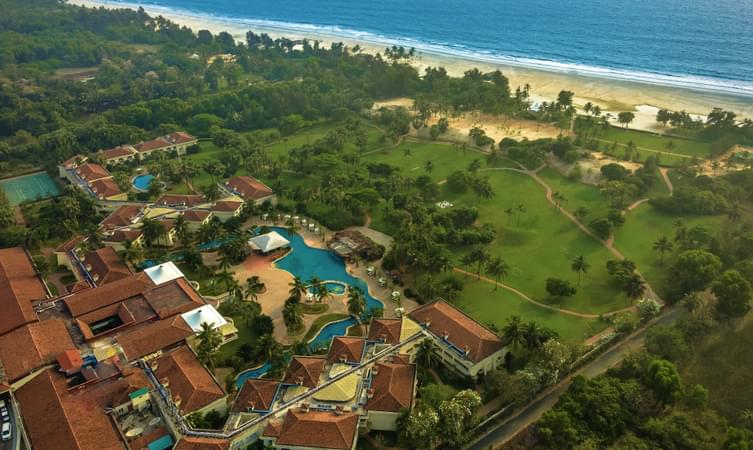 Aerial view of the resort with private beach front