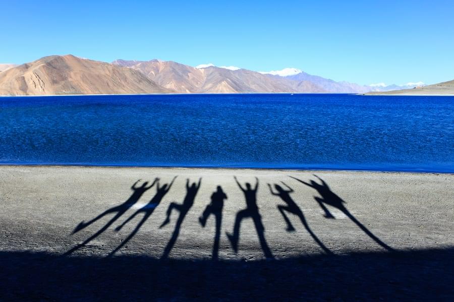 Pangong Lake, situated at a height of almost 4,350m, is the world's highest saltwater lake. Its water, which seems to be dyed in blue, stand in stark contrast to the arid mountains surrounding it.