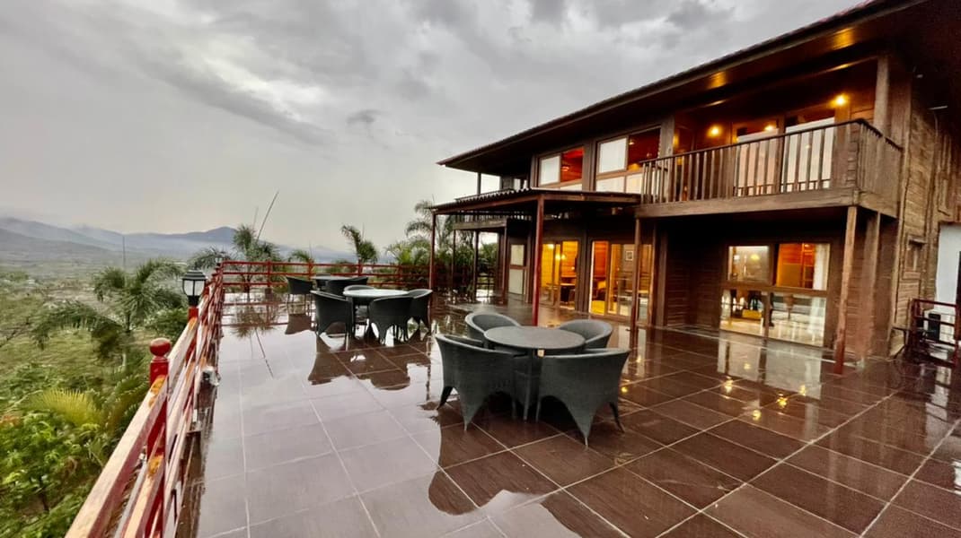Wooden Chalet Villa Overlooking Lush Mountains In Lonavala Image