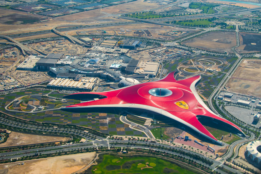 The aerial view of Ferrari World