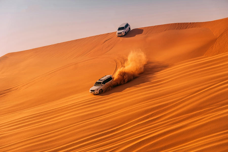 Dune dashing in the admirable golden hues of Abu Dhabi desert.