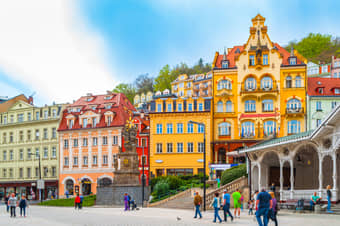 Amazing view of houses and architecture in Karlovy Vary