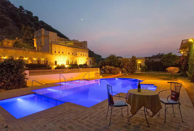 Exterior side view of the resort