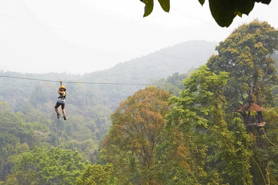 Ziplining activity over the Thai rainforest